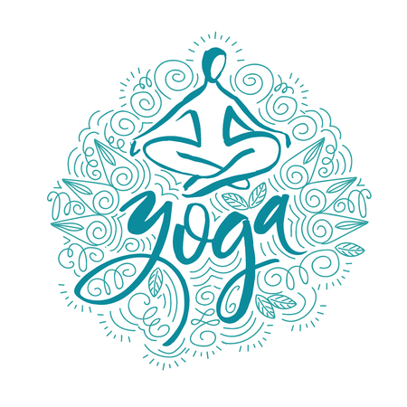 Lotus yoga pose. Abstract colorful illustration for pattern. Flat polygonal design style. Vector drawn for label, icon, web.のイラスト素材