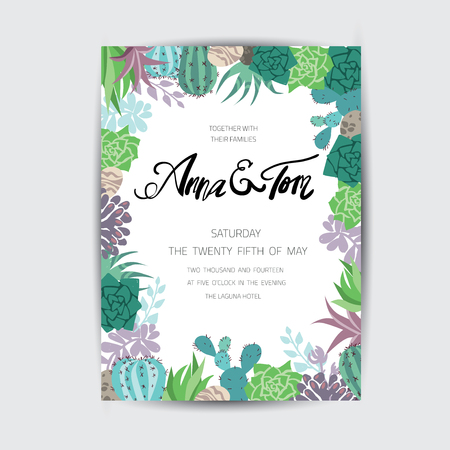 Wedding graphic set with succulents, wreath and glass terrariumsのイラスト素材