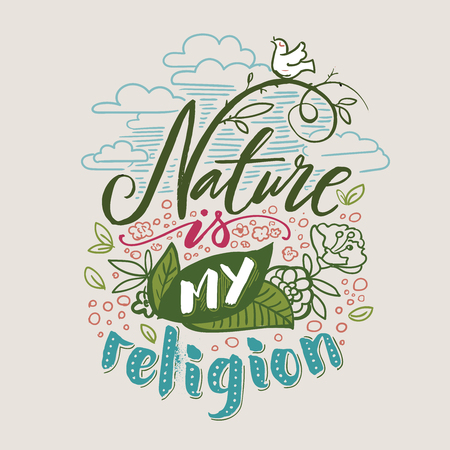 Hand drawn wild tropical house plants. Scandinavian style illustration, home decor. Vector print design and lettering - nature is my religion.のイラスト素材