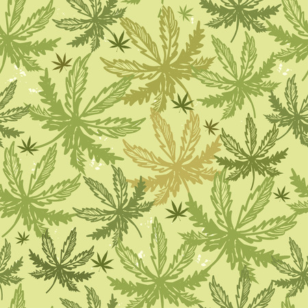 Hemp seamless pattern background with different leaves, herbal medicine and cannabis concept.のイラスト素材