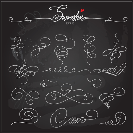 Beautiful artistic set of ink swooshes. Hand drawn decorative calligraphy elements for your design. Beautiful Swirls, Swooshes and Decorative elements for wedding invitations, cards and stationeryのイラスト素材
