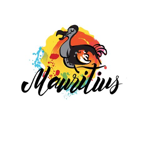mauritius country with grunge design suitable for a logo icon design. Vector illustration of the Dodo bird.のイラスト素材