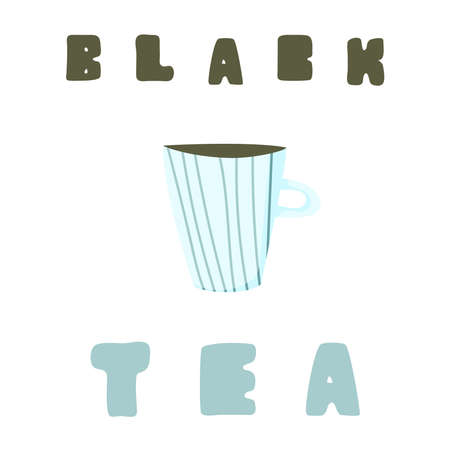 Cute stylized blue cup with linear print. Black tea.のイラスト素材