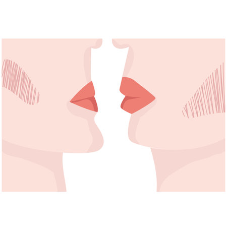 Red lips of two enamored people that love each other and kiss.のイラスト素材