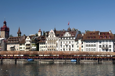 Cityscape of Lucerne with the Chapel Bridge.のeditorial素材