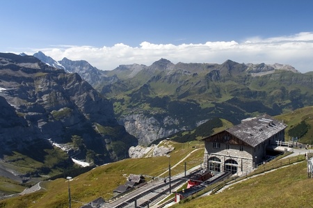 building a railway station in the Swiss mountainsの写真素材