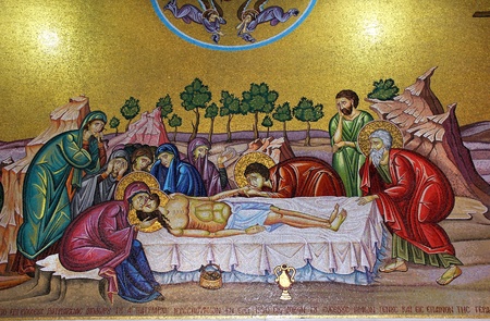 mosaics in the church of the Holy Sepulcher, the withdrawal from the cross of Jesus Christ , Jerusalemのeditorial素材