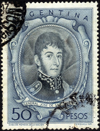 ARGENTINA - CIRCA 1954  A stamp printed by Argentina, shows General Jose De San Martin, circa 1954のeditorial素材