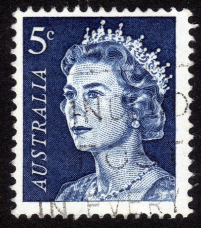 AUSTRALIA - CIRCA 1960: A stamp printed in Australia shows Queen Elizabeth II, circa 1960のeditorial素材