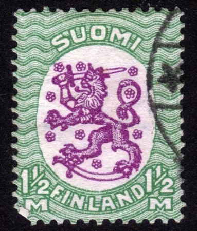 FINLAND - CIRCA 1929: stamp printed by Finland, shows Coat of arms of Finland, circa 1929のeditorial素材