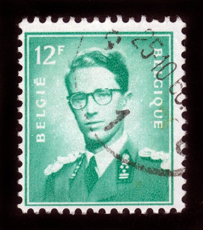 BELGIUM - CIRCA 1963  A stamp printed in Belgium shows portrait King Baudouin  1930-1993 , circa 1963のeditorial素材