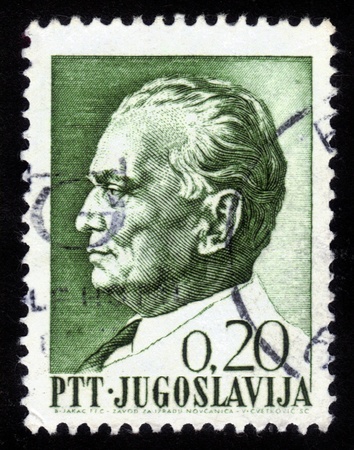 YUGOSLAVIA - CIRCA 1967  stamp printed by Yugoslavia, shows portrait of Marshal Josip Broz Tito, circa 1967のeditorial素材