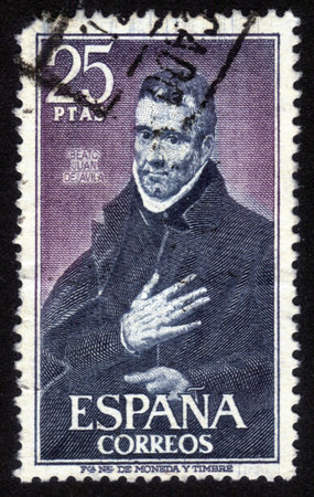 SPAIN-CIRCA 1980 A stamp printed in SPAIN shows image of the Saint John of Avila, Apostle of Andalusia  was a Spanish apostolic preacher, author, mystic and saint, canonized in 1970, circa 1980のeditorial素材