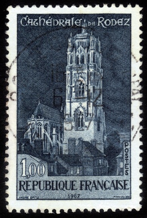 FRANCE - CIRCA 1967  A stamp printed in the France shows Rodez Cathedral, France, circa 1967のeditorial素材