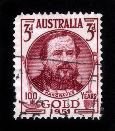 AUSTRALIA - CIRCA 1951: A stamp printed in Australia, shows Edward Hammond Hargraves, was a gold...