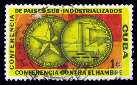 Cuba - CIRCA 1960  A stamp printed in Cuba shows medal dedicated to sub-industrialized countries conference in Havana, circa 1960のeditorial素材