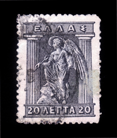 CREECE - CIRCA 1911  stamp printed in Greece shows Iris, in greek mythology, the personification of the goddess of the rainbow, the winged messenger of Zeus and Hera, circa 1911のeditorial素材