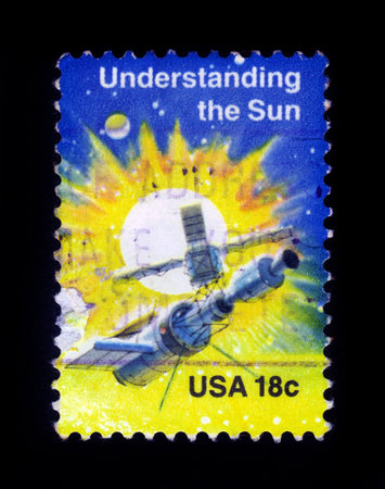 UNITED STATES OF AMERICA - CIRCA 1981  A stamp printed in USA shows spacecrafts, understanding the...