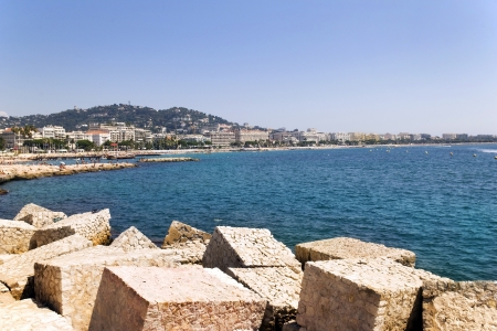 CANNES, FRANCE - August 17  Sunbathing people at Cannes Beach on August 17, 2009 in Cannes, south of France  Cannes beachfront, considered between 5 best urban beach of the Europe のeditorial素材