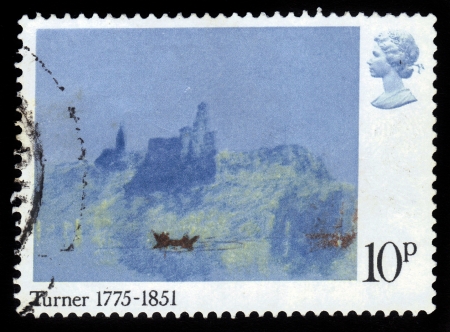 UNITED KINGDOM - CIRCA 1975  A stamp printed in Great Britain shows a picture by Turner,  to commemorate the 200th anniversary of Turners birth, circa 1975のeditorial素材