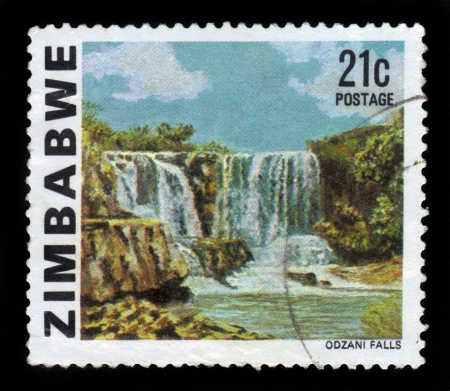 Zimbabwe - CIRCA 1980  a stamp printed in Zimbabwe shows Odzani Falls , circa 1980のeditorial素材