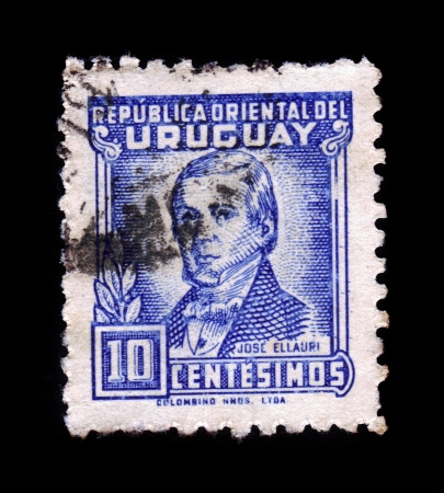 URUGUAY - CIRCA 1945  stamp printed by Uruguay, shows Jose Longinos Ellauri Fernández  17891867  was a Uruguayan political figure, circa 1945のeditorial素材