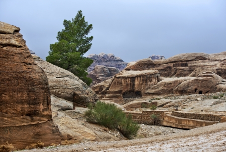 unique landscape in the area of ancient city of Petra in Jordanの写真素材