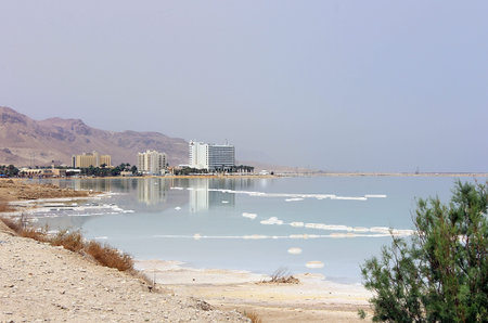 hotel complex at the Dead Sea and salt deposits, Israel