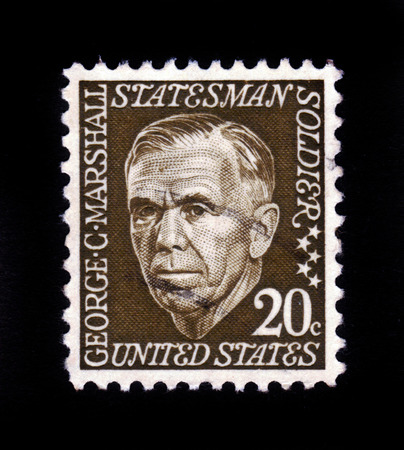 USA - CIRCA 1967  A stamp printed in USA shows George Catlett Marshall, Jr   1880-1959 , american soldier and statesman, circa 1967のeditorial素材