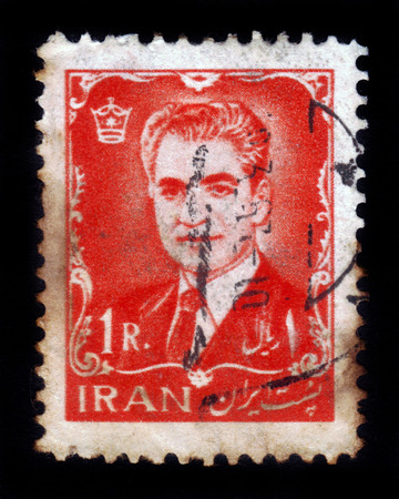 IRAN - CIRCA 1972  a stamp printed in Iran showing Mohammad Reza Pahlavi   Shahanshah and Aryamehr of Iran  , circa 1972のeditorial素材