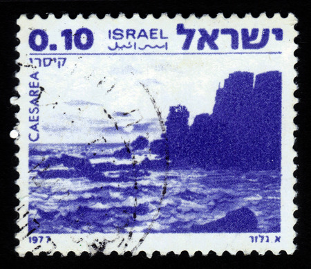ISRAEL - CIRCA 1977  A stamp printed in Israel, shows Caesarea, series   landscapes of Israel   , circa 1977のeditorial素材