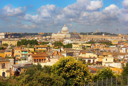 view of the historical center of Rome from the height of the Pincian Hill, Italyのeditorial素材