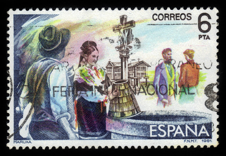 Spain - CIRCA 1981: stamp printed in Spain shows scene from Maruxa by Amadeo Vives, circa 1981の写真素材