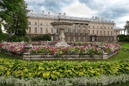 Private Garden and south facade Zubov Wing of Catherine Palace in Catherine park, Tsarskoye Selo ( Pushkin ), suburb of St. Petersburg, Russiaのeditorial素材