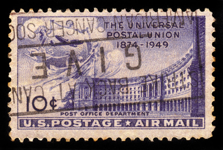 UNITED STATES - CIRCA 1949: stamp printed by United states, shows Post Office Department Building, Universal Postal Union issue, circa 1949のeditorial素材