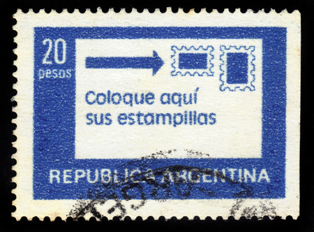 ARGENTINA - CIRCA 1978: A stamp printed in Argentina shows correct positioning of stamps, circa 1978のeditorial素材