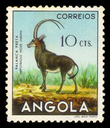ANGOLA - CIRCA 1953: A stamp printed in Angola shows a giant sable antelope, \\\\\\\\\\\\\\\\\\\\\\\\\\\\\\\\\\\\\\\\\\\\\\\\\\\\\\\\\\\\\\\"angolan fauna\\\\\\\\\\\\\\\\\\\\\\\\\\\\\\\\\\\\\\\\\\\\\\\\\\\\\\\\\\\\\\\" issue, circa 1953のeditorial素材