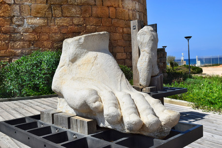 Caesarea Israel  march 19 : giant human foot carved from a stone in Caesarea Maritima national park march 19 2015 Caesarea Israel was built by Herod the Great at mediterranean coast of Israelのeditorial素材