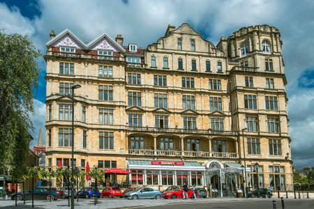 BATH, ENGLAND - JULY 28: the Empire Hotel, by architect Major Charles Edward Davis for the hotelier Alfred Holland  on July 28, 2015 in Bath, Somerset, England now converted to apartmentsのeditorial素材