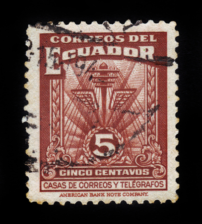 ECUADOR - CIRCA 1940: a stamp printed in Ecuador shows symbolic of communications, circa 1940のeditorial素材