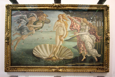 FLORENCE, ITALY - January 20, 2016: Birth of Venus, painting Sandro Botticelli, on display at the Uffizi Gallery (Galleria degli Uffizi), Florence, Italyのeditorial素材