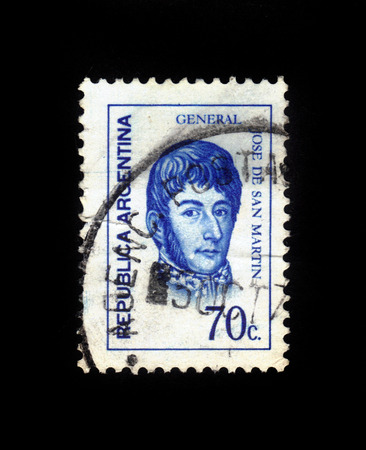 ARGENTINA - CIRCA 1973: a stamp printed in the Argentina shows Jose de San Martin, General, circa 1973のeditorial素材