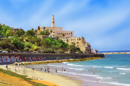 TEL AVIV, ISRAEL - August 24, 2016: view of the waterfront and beach of old Jaffa on august 24, 2016 Tel Aviv, Israelのeditorial素材