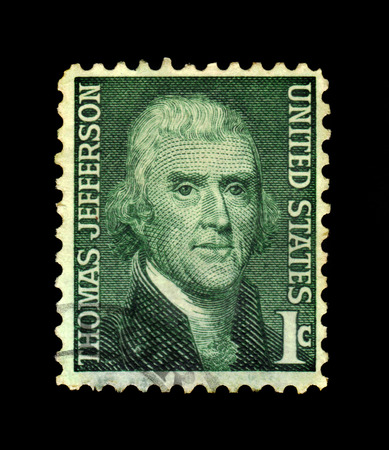 USA - CIRCA 1968: a stamp printed in the United States of America shows Thomas Jefferson, third President of the United States, circa 1968のeditorial素材