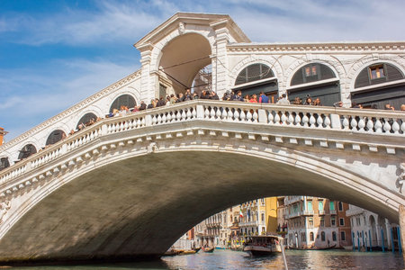 urban landscape of old Venice with Rialto Bridge, oldest bridge across the Grand Canal of Venice in Italyのeditorial素材