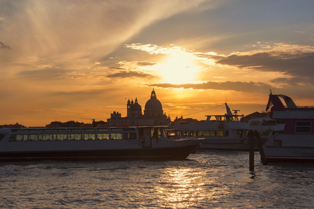 romantic view of the Grand Canal in Venice on sunsetのeditorial素材