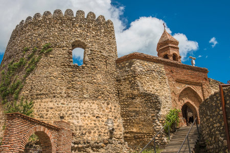 part of the city wall with fortified tower in historical town Signagi, Kakheti region, Georgia