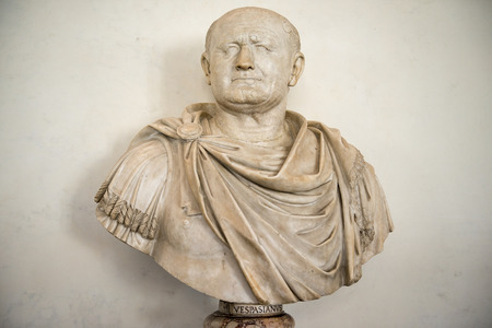 FLORENCE, Italy - February 15, 2017: ancient marble bust of roman emperor Vespasian (Latin: Titus Flavius Caesar Vespasianus Augustus) by an unknown artist, Uffizi Gallery on February 15, 2017 Florence, Italyのeditorial素材
