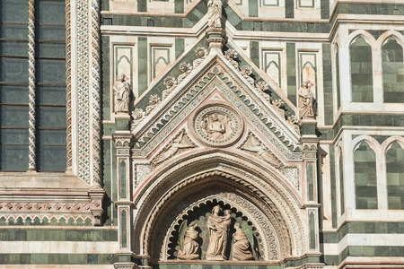 fragment of facade cathedral Santa Maria del Fiore (Duomo), Florence, Tuscany, Italyの写真素材
