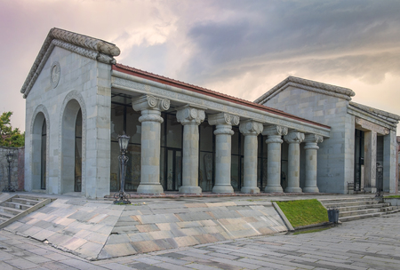 new tourist center built by the classical greek style in Mtskheta, city in Mtskheta-Mtianeti province of Georgiaの写真素材